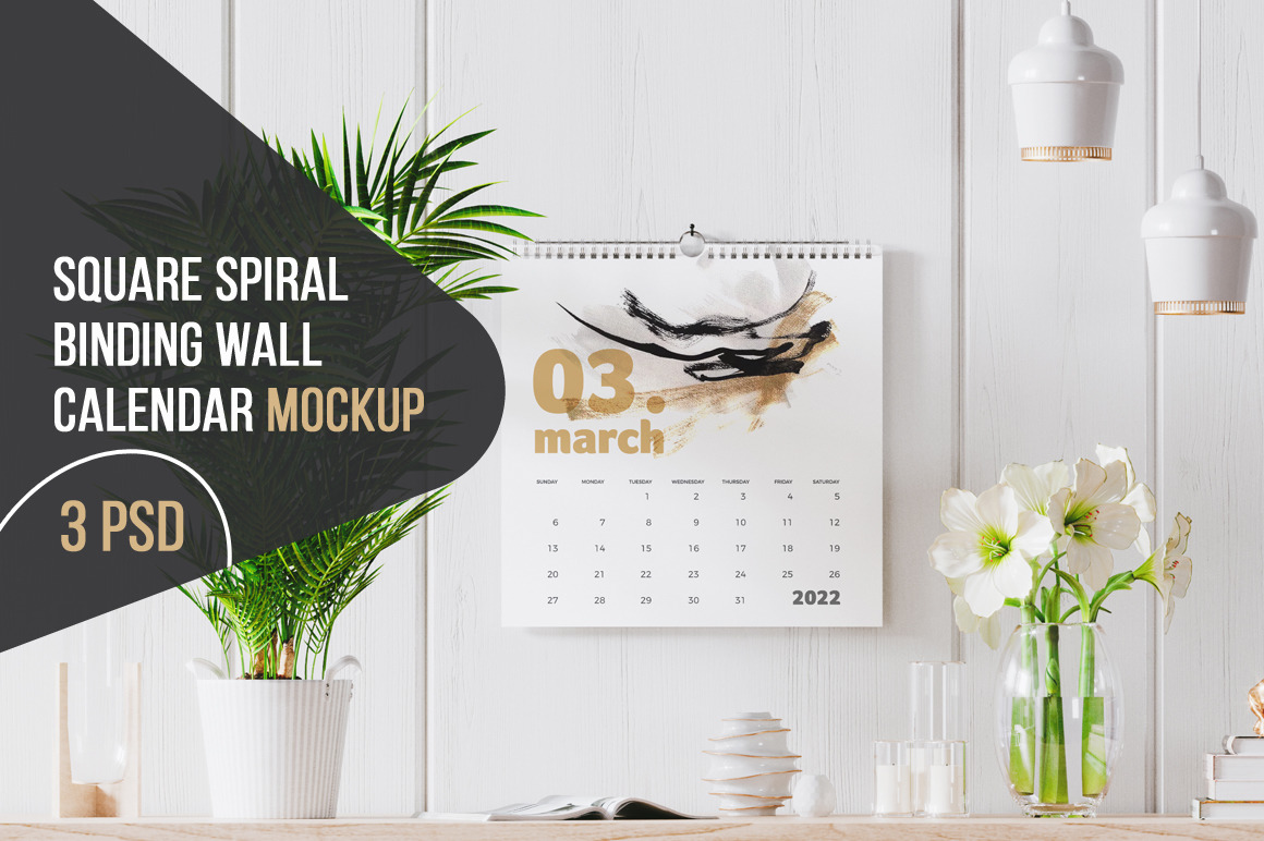 Square Spiral Binding Wall Calendar Mockup