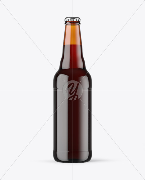 Amber Glass Bottle With Red Ale Mockup