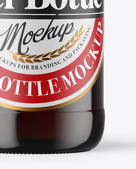 Amber Glass Bottle With Red Ale Mockup