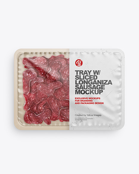 Plastic Tray With Matte Film & Sliced Longaniza Sausage Mockup