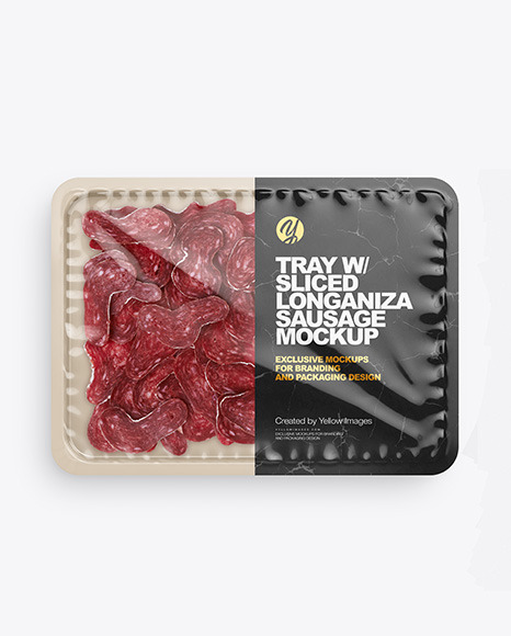 Plastic Tray With Glossy Film & Sliced Longaniza Sausage Mockup