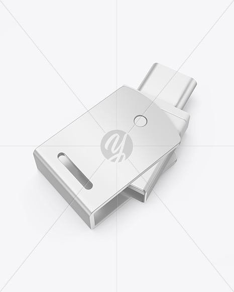 Metallic USB Type C Flash Drive Mockup