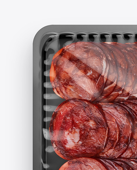 Plastic Tray With Glossy Film & Sliced Bresaola Sausage Mockup