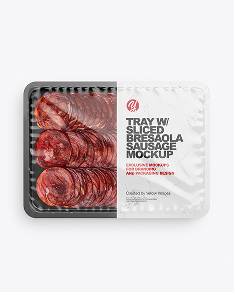 Plastic Tray With Glossy Film & Sliced Bresaola Sausage Mockup