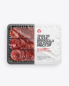 Plastic Tray With Glossy Film &amp; Sliced Bresaola Sausage Mockup