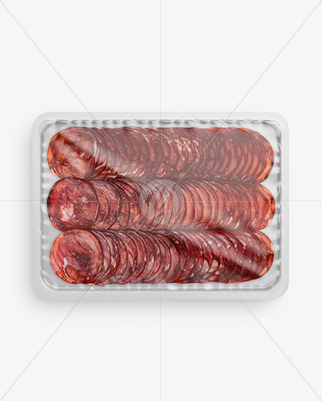 Plastic Tray With Matte Film & Sliced Bresaola Sausage Mockup