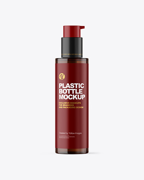 Amber Cosmetic Bottle with Pump Mockup - Amber+Cosmetic+Bottle+With+Pump+Mockup+In+Bottle+Mockups+On+Yellow+Images+Object+Mockups