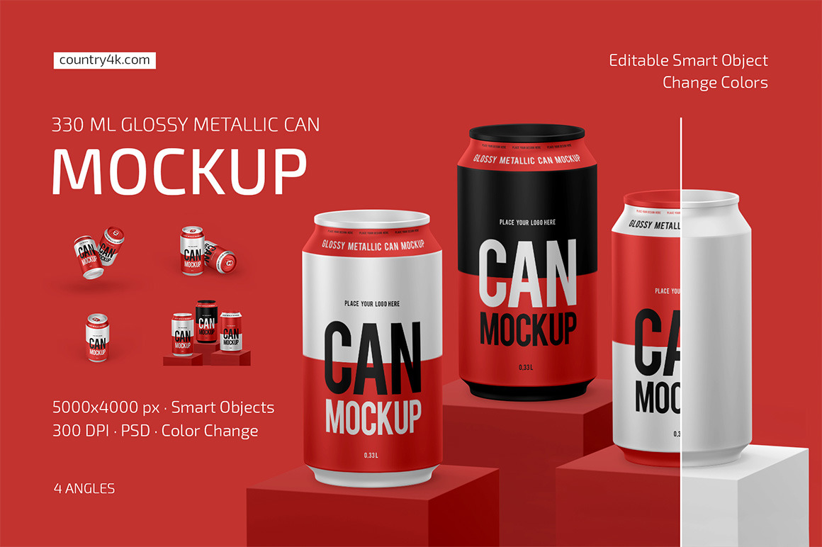 330ml Glossy Metallic Can Mockup Set