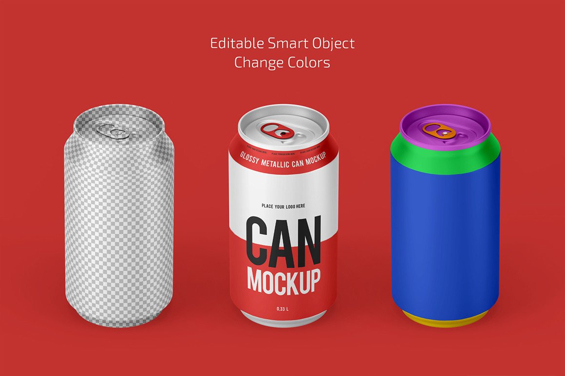 330ml Glossy Metallic Can Mockup Set