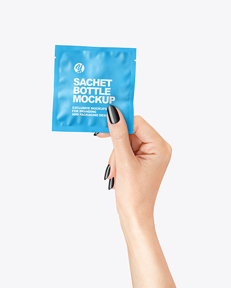 Matte Sachet Mockup in a Hand Mockup