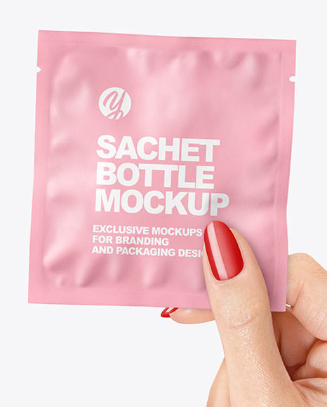 Matte Sachet Mockup in a Hand Mockup