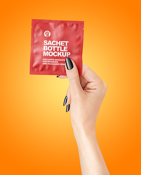 Matte Sachet Mockup in a Hand Mockup