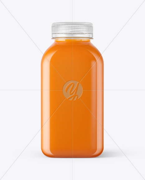 Square Carrot Juice Bottle Mockup