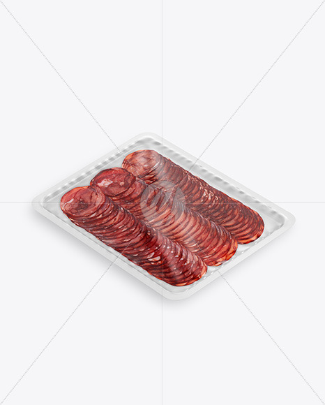 Plastic Tray With Matte Film & Sliced Bresaola Sausage Mockup