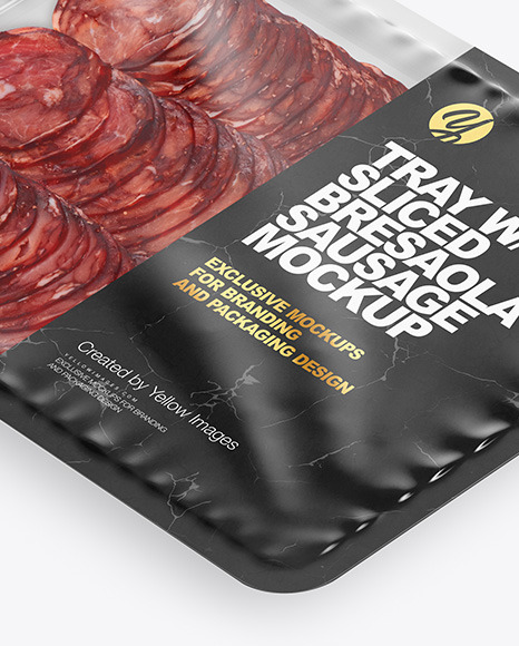 Plastic Tray With Matte Film & Sliced Bresaola Sausage Mockup