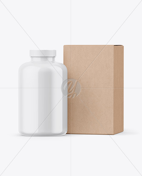 Glossy Plastic Jar with Kraft Box Mockup