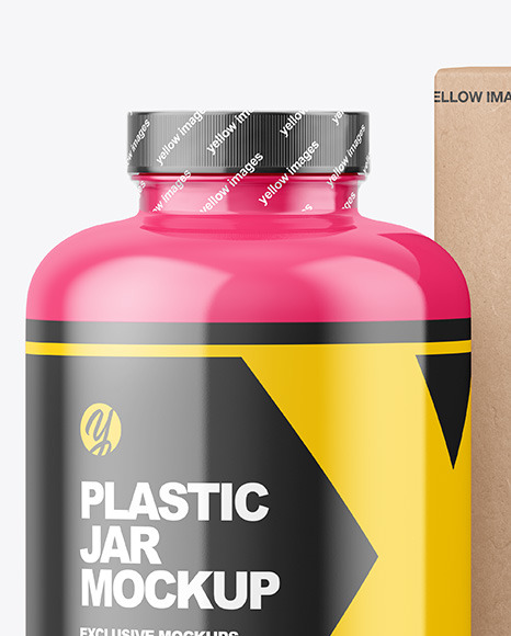 Glossy Plastic Jar with Kraft Box Mockup