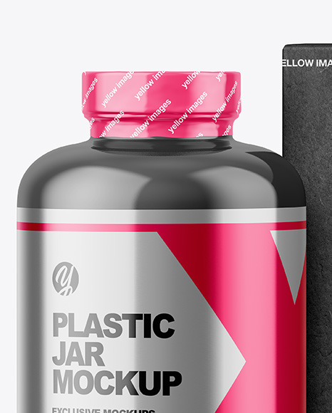 Glossy Plastic Jar with Kraft Box Mockup