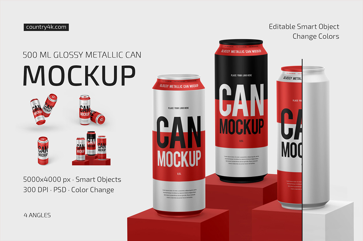 500ml Glossy Metallic Can Mockup Set