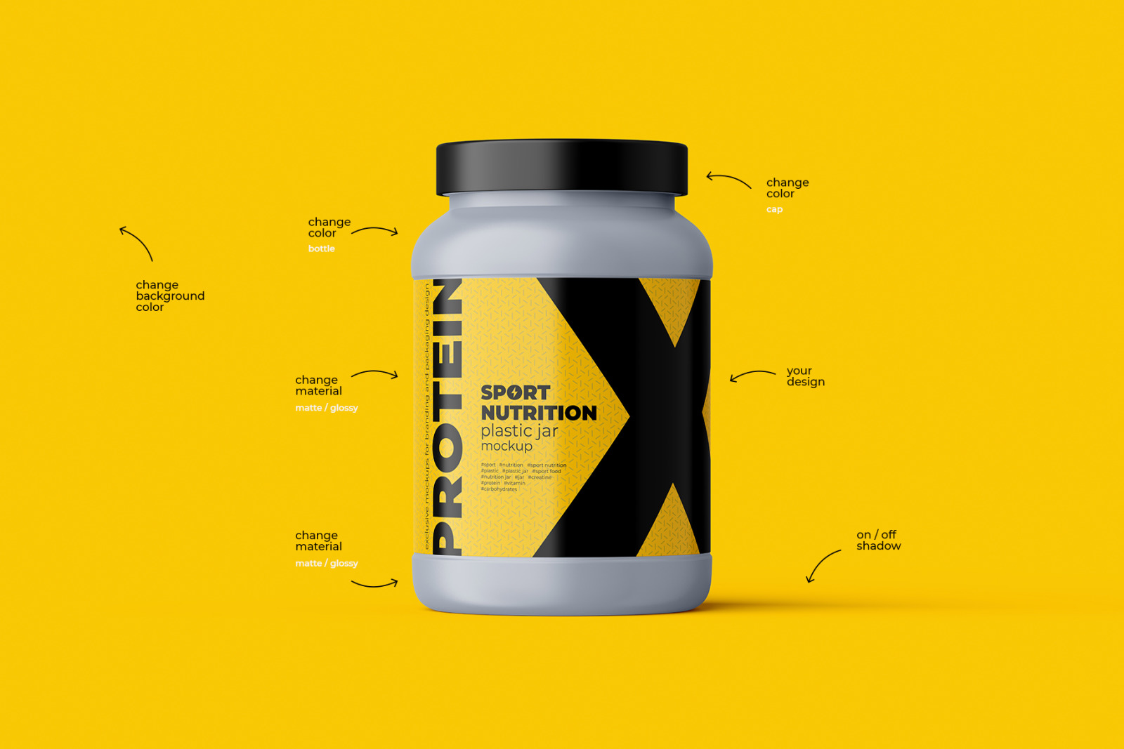 Sport Nutrition Plastic Jar Mockup - front view