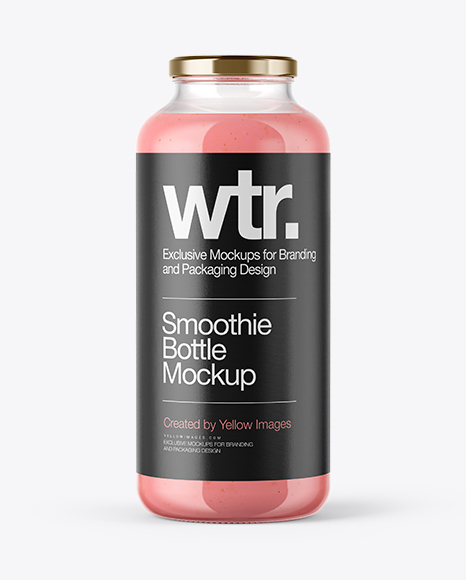 Clear Glass Bottle with Strawberry Smoothie Mockup