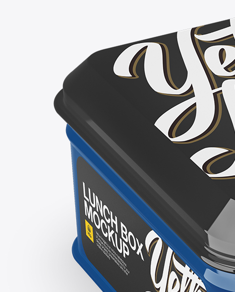 Glossy Square Lunch Box Mockup - Half Side View (High Angle Shot)