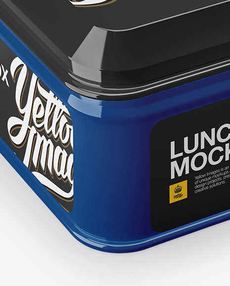 Glossy Square Lunch Box Mockup - Half Side View (High Angle Shot)