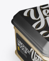 Metallic Square Lunch Box Mockup - Half Side View (High Angle Shot)