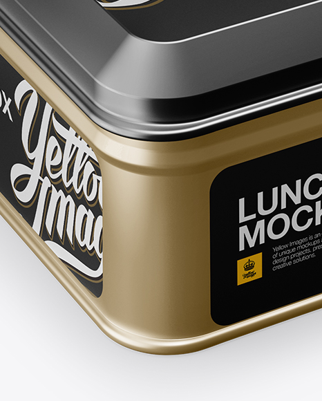 Metallic Square Lunch Box Mockup - Half Side View (High Angle Shot)