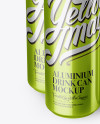 4 Metallic Aluminium Cans Mockup - Half Side View (High Angle Shot)