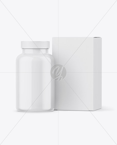 Glossy Plastic Jar with Paper Box Mockup