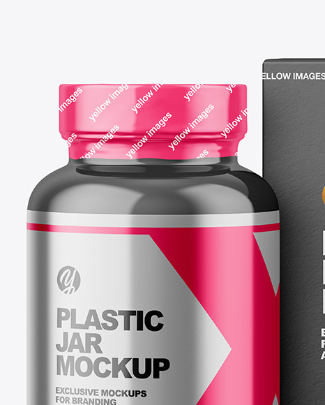 Glossy Plastic Jar with Paper Box Mockup