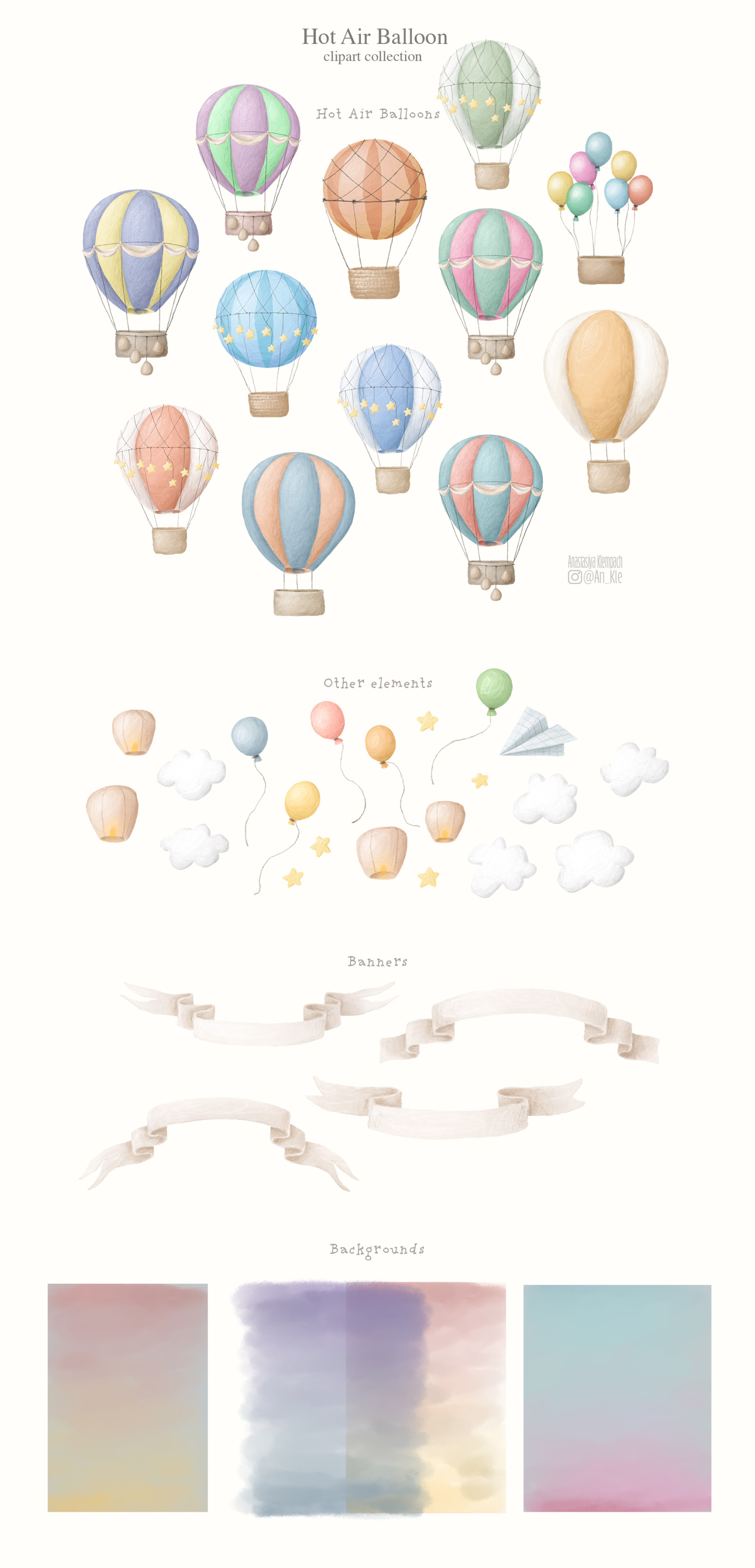 Hot Air Balloon clipart Bundle