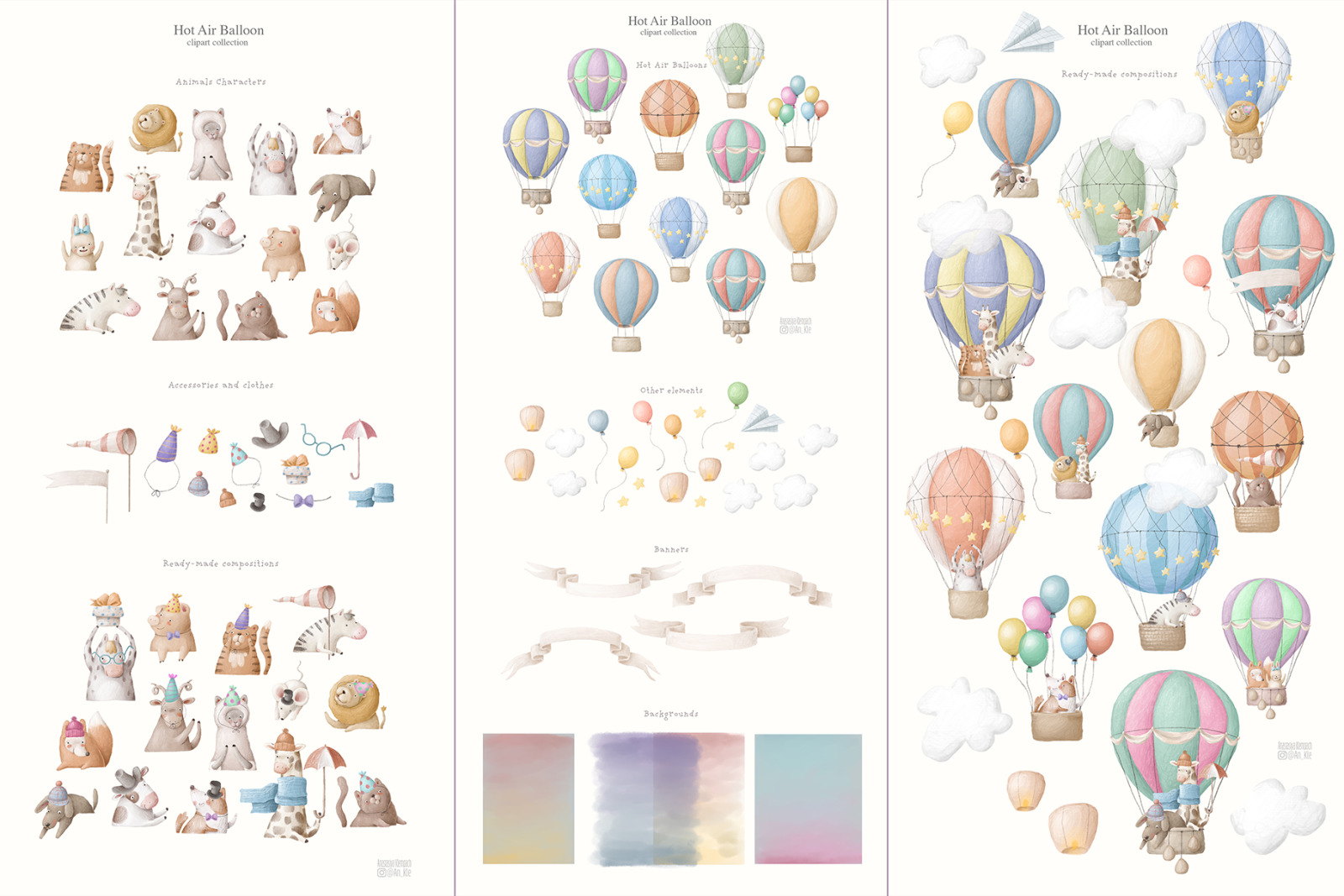 Hot Air Balloon clipart Bundle