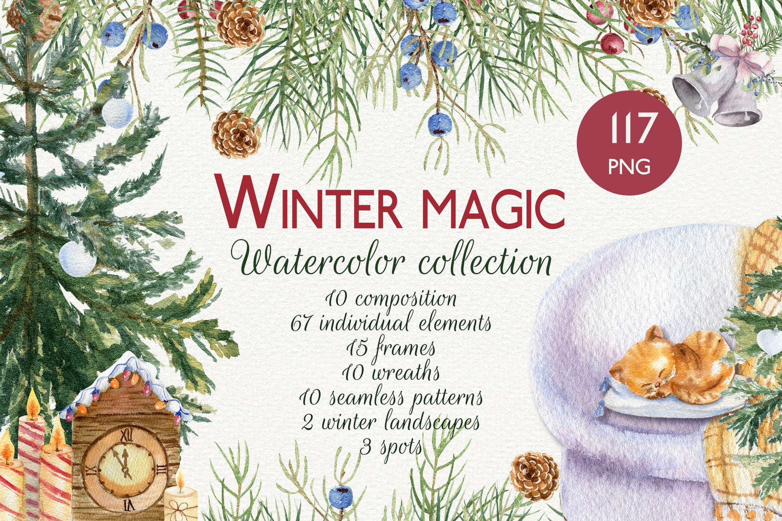 Winter magic. Watercolor collection Winter magic. Watercolor collection