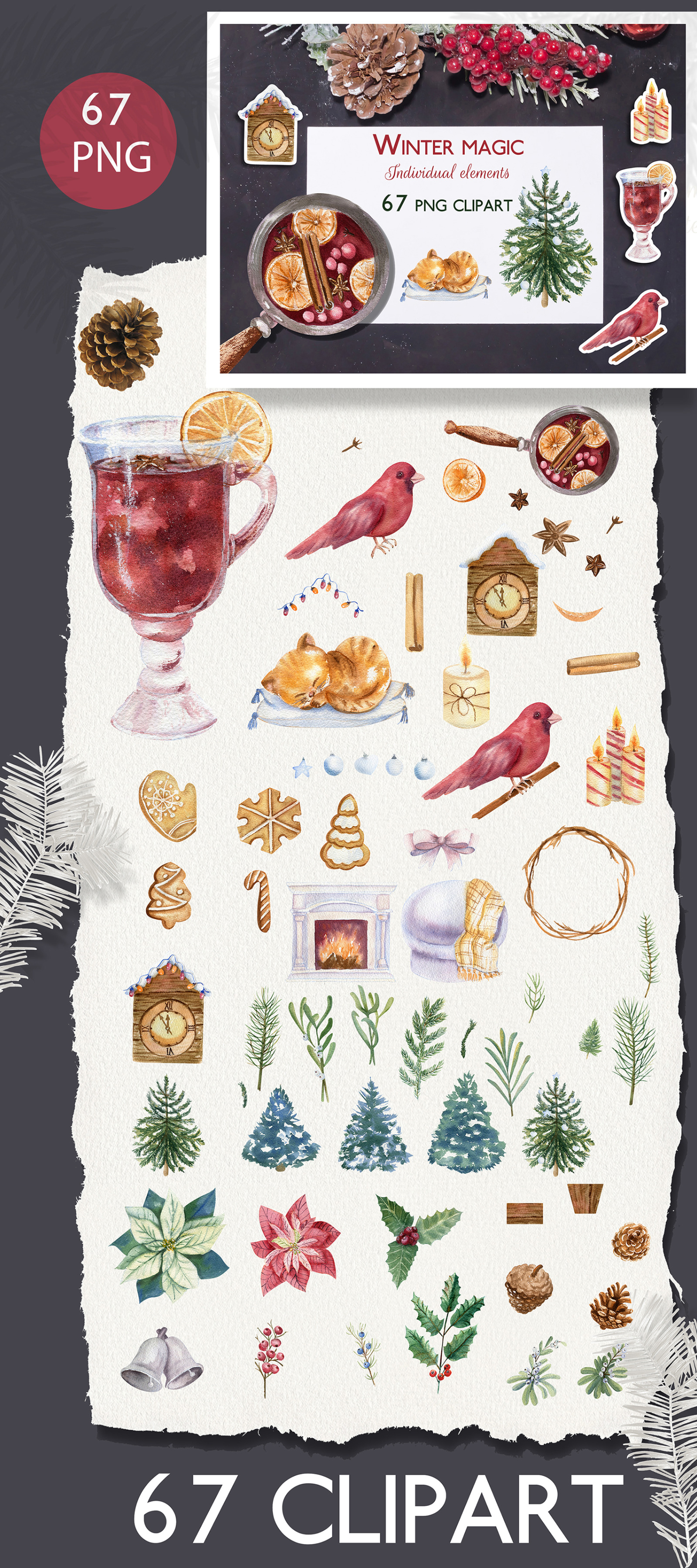 Winter magic. Watercolor collection Winter magic. Watercolor collection