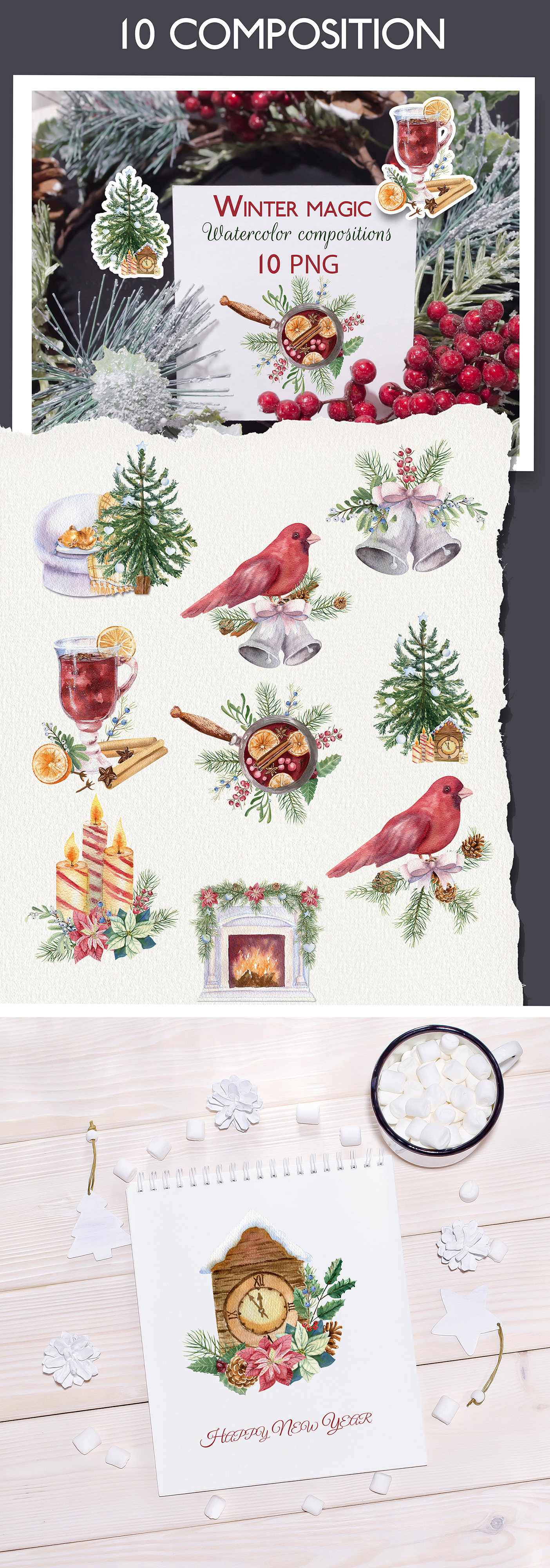 Winter magic. Watercolor collection Winter magic. Watercolor collection