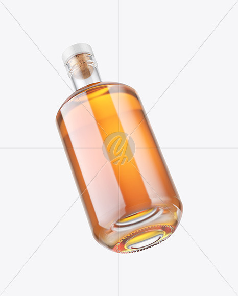 Clear Glass Whiskey Bottle with Wooden Cap Mockup