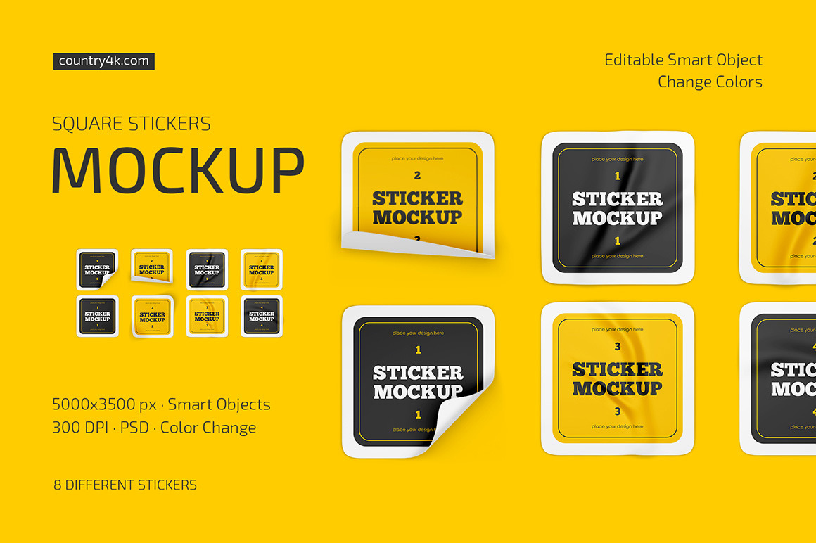 Square Stickers Mockup Set Square Stickers Mockup Set