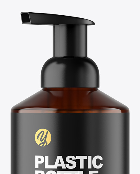 Amber Cosmetic Bottle with Pump Mockup Amber Cosmetic Bottle with Pump Mockup