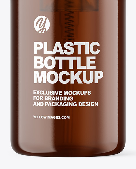 Amber Cosmetic Bottle with Pump Mockup