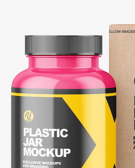 Glossy Plastic Jar with Kraft Box Mockup