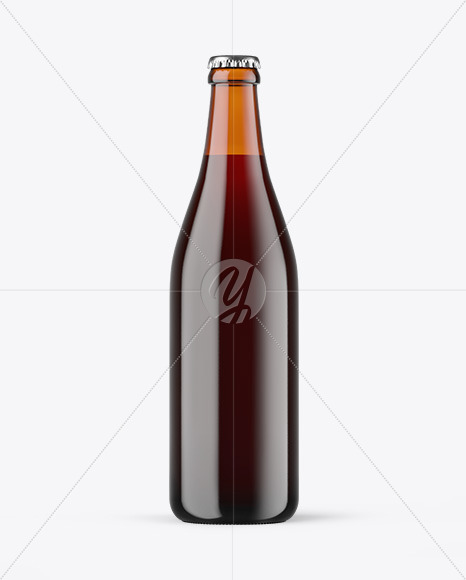 Amber Glass Bottle With Red Ale Mockup