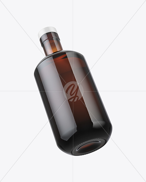 Amber Glass Bottle with Wooden Cap Mockup Amber Glass Bottle with Wooden Cap Mockup