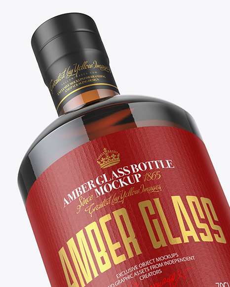 Amber Glass Bottle with Wooden Cap Mockup