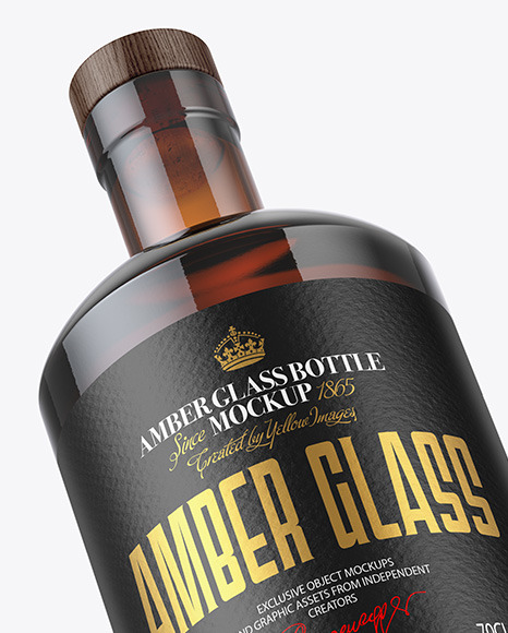 Amber Glass Bottle with Wooden Cap Mockup Amber Glass Bottle with Wooden Cap Mockup