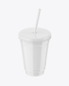 Glossy Plastic Cup with Straw Mockup