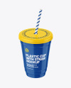 Glossy Plastic Cup with Straw Mockup