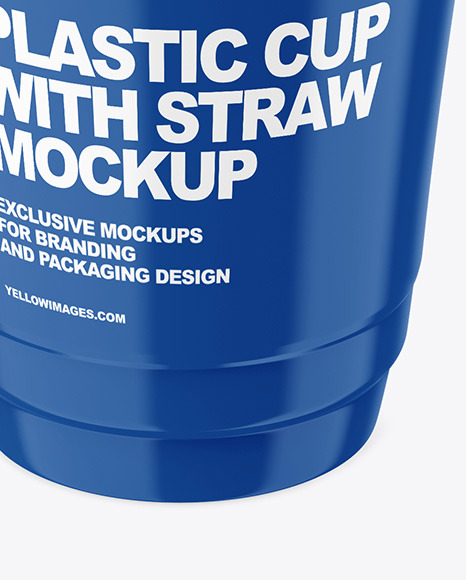 Glossy Plastic Cup with Straw Mockup