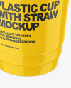 Glossy Plastic Cup with Straw Mockup